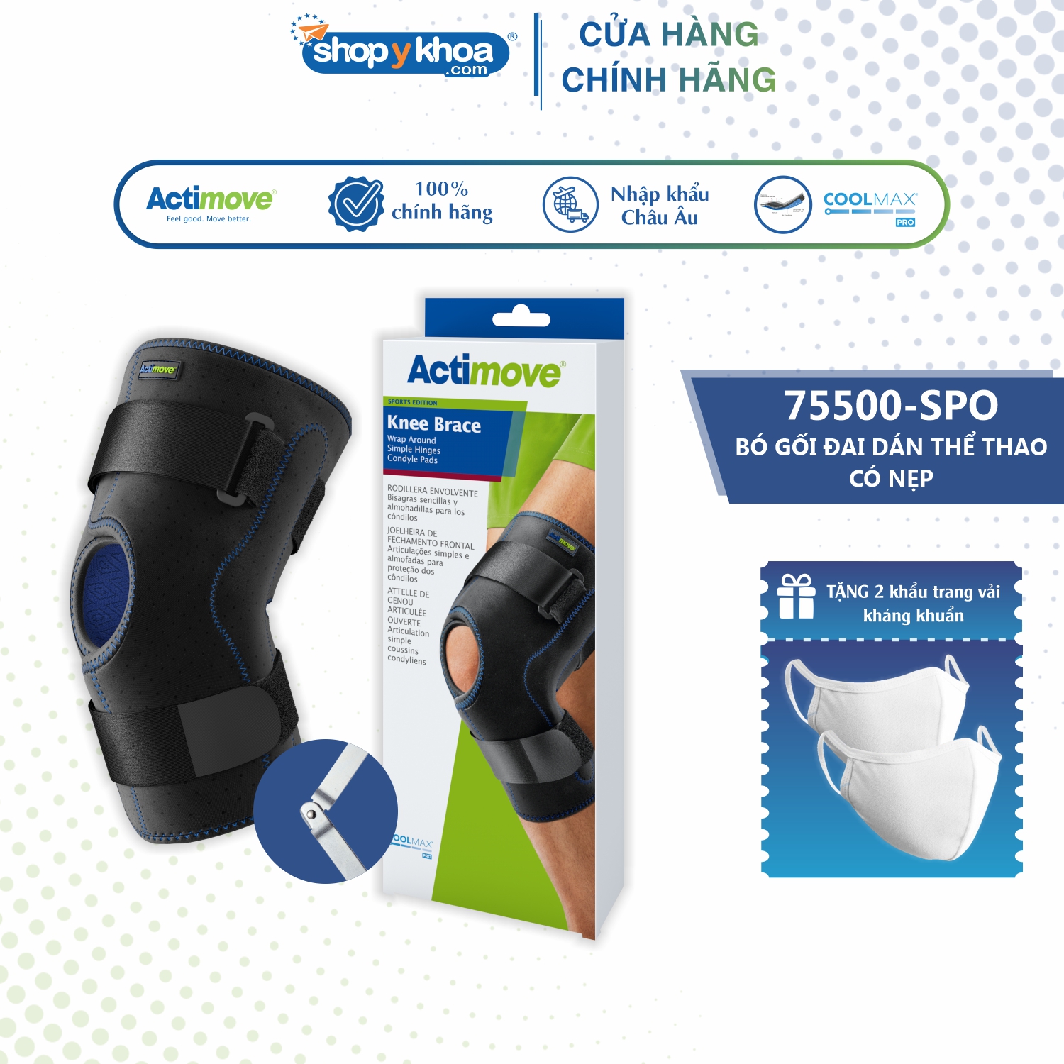 Bó Gối Thể Thao Đai Dán Có Nẹp 75500 - Spo Actimove Knee Brace - L