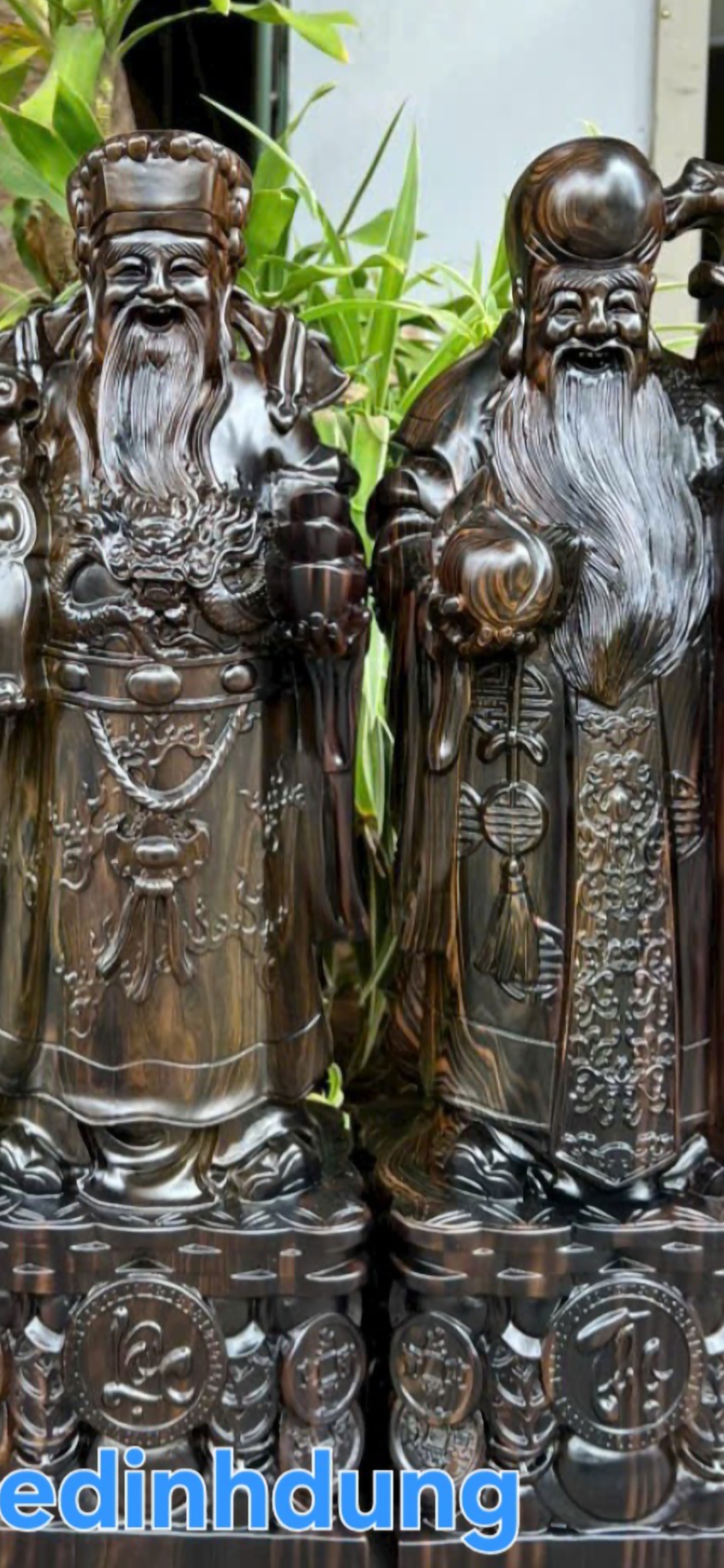 BỘ TƯỢNG PHẬT TAM ĐA PHÚC LỘC THỌ BẰNG GỖ MUN HOA KT CAO 30×11×9CM