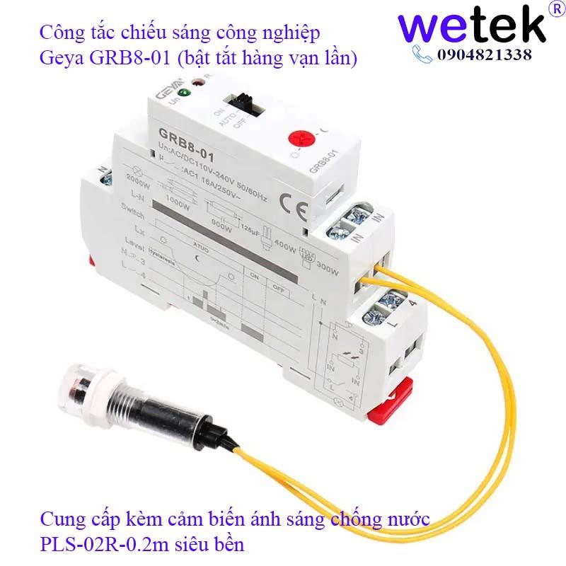 Công tắc điều khiển chiếu sáng tự động GRB8-01 Geya kèm cảm biến ánh sang, bật tắt hàng vạn lần, rẻ, bền, bảo hành 12T