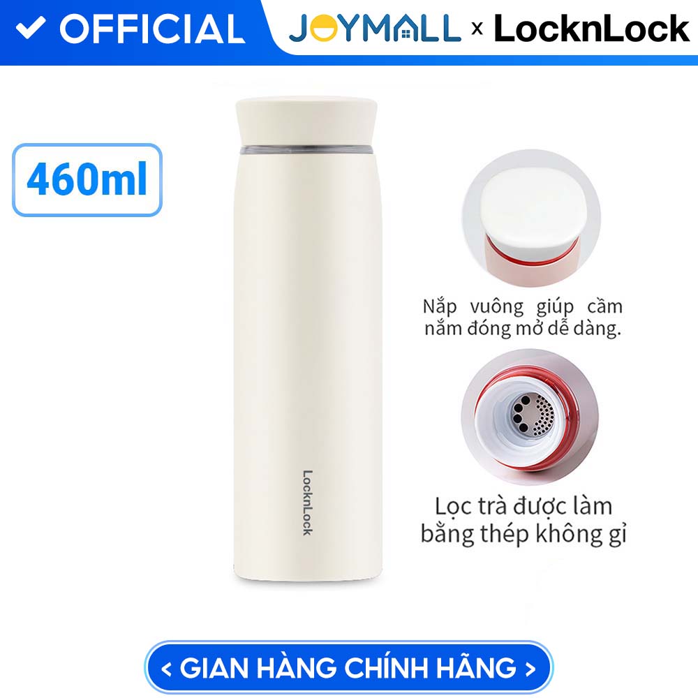 Bình giữ nhiệt LocknLock Feather Light Ring màu ngà LHC4244IVY 460ml - Hàng chính hãng, có khay lưới lọc trà - JoyMall