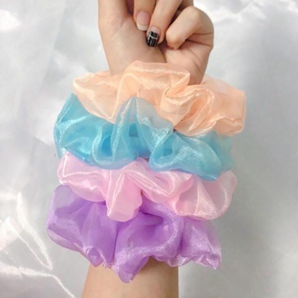 Combo 4 dây buộc tóc Scrunchies Voan (Tặng kèm kẹp tóc ngẫu nhiên)