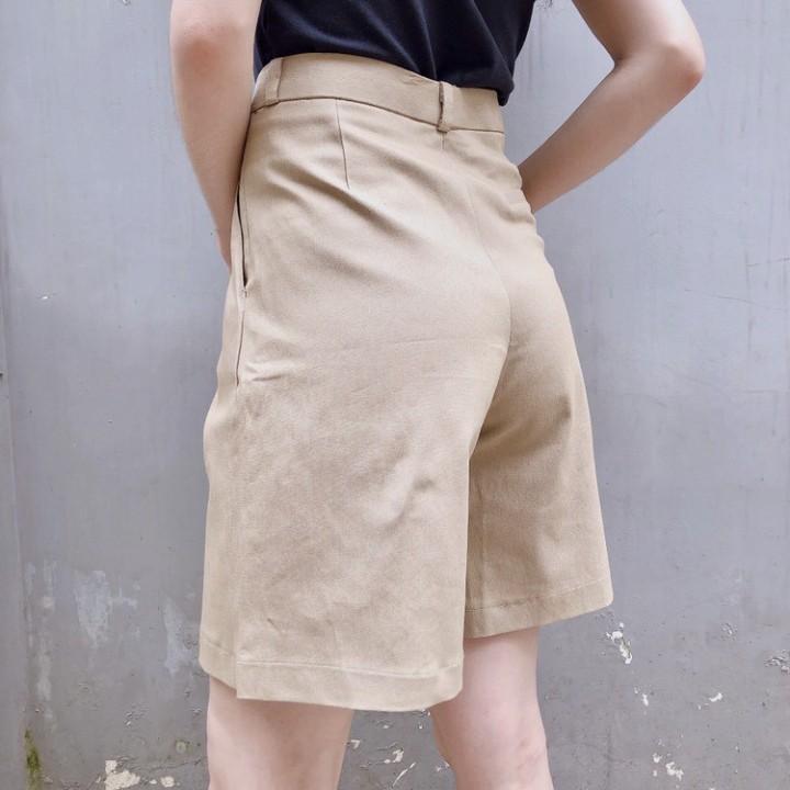 Quần short Unisex ống rộng cạp cao màu kem