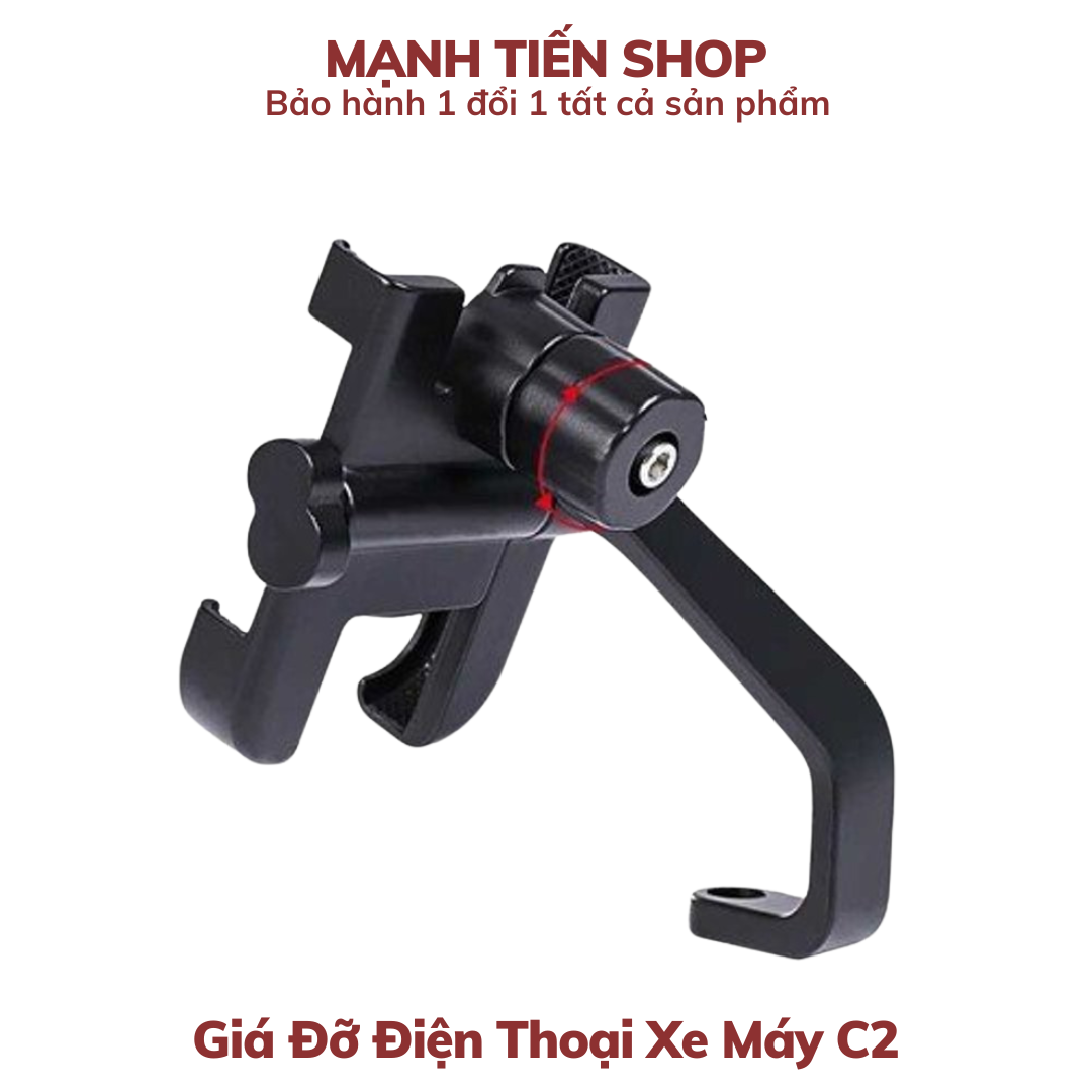 Giá Đỡ Kẹp Điện Thoại Kim Loại Gắn Gương Chiếu Hậu Xe Máy C2 Hàng Tima.lala - Hàng Chính Hãng - Màu Đen