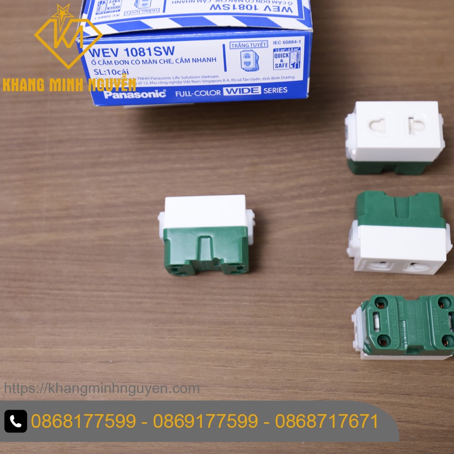 Ổ cấm đơn 2 chấu chính hãng màu trắng WEV-1081SW