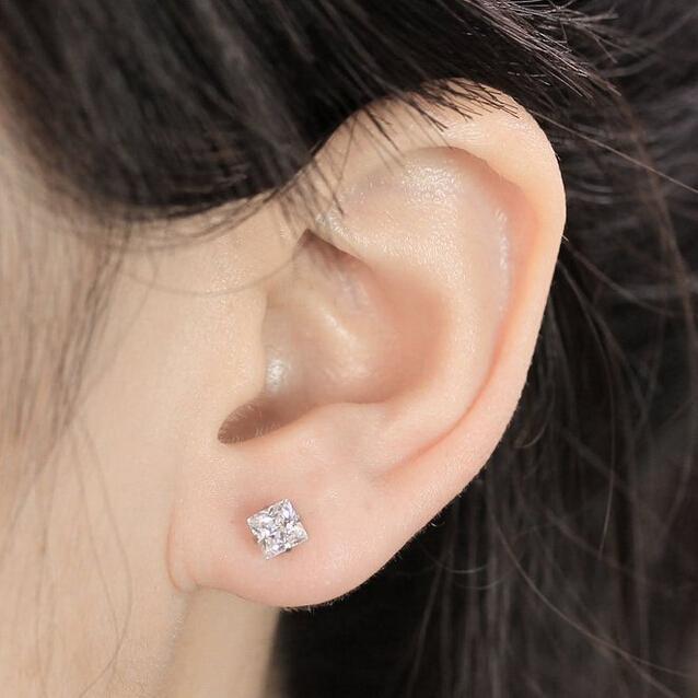 Punk 16G Steel Stud Ear Piercing Tragus Heilx Barbell Bar Lip Square Zircon