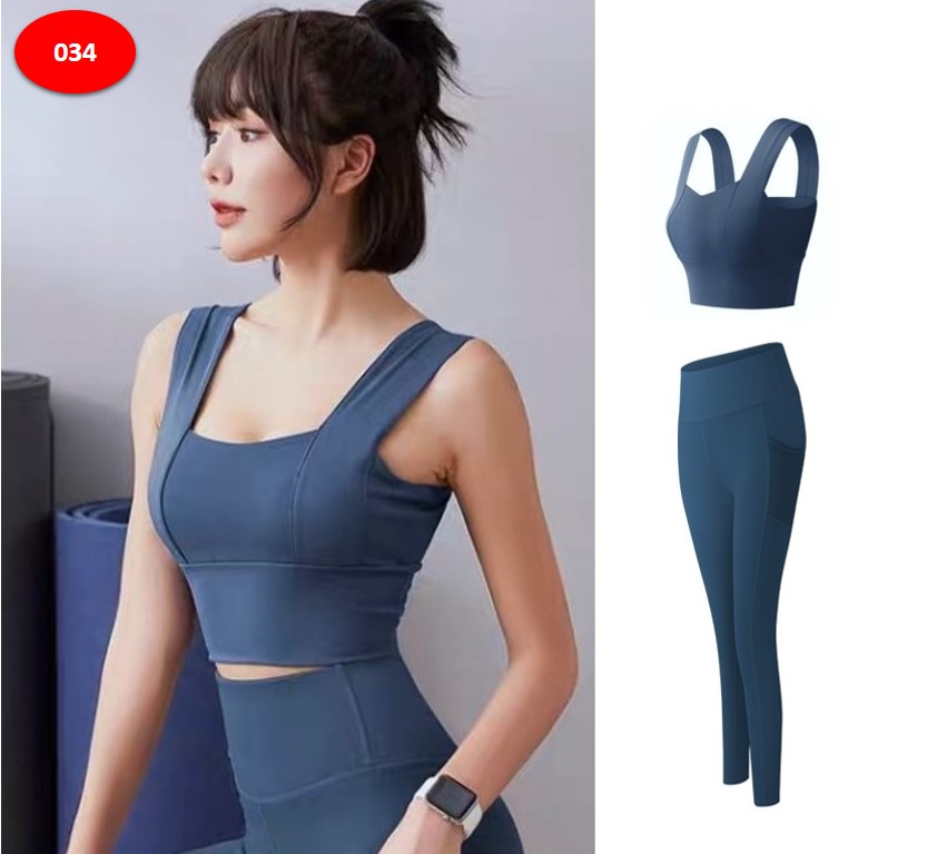 Set quần áo tập gym yoga bộ đồ tập gym nữ, quần dài cạp cao, áo bra dây to có mút đệm cực tôn dáng