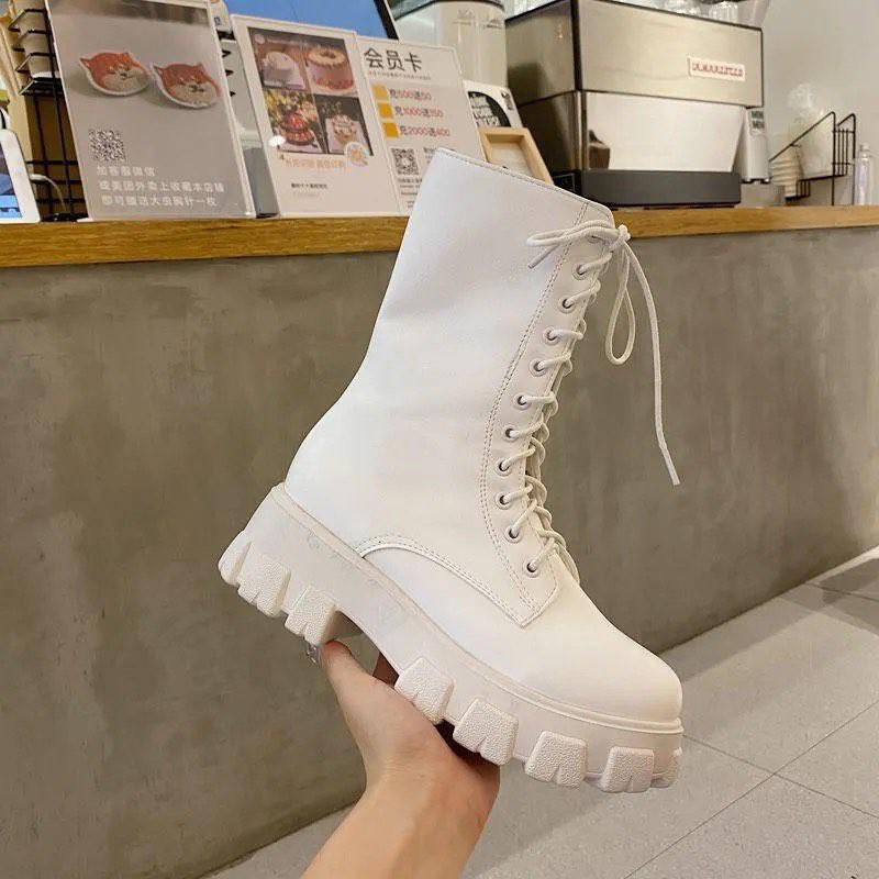 Boot nữ cổ cao da PU độn đế 6cm da lì cao 25cm