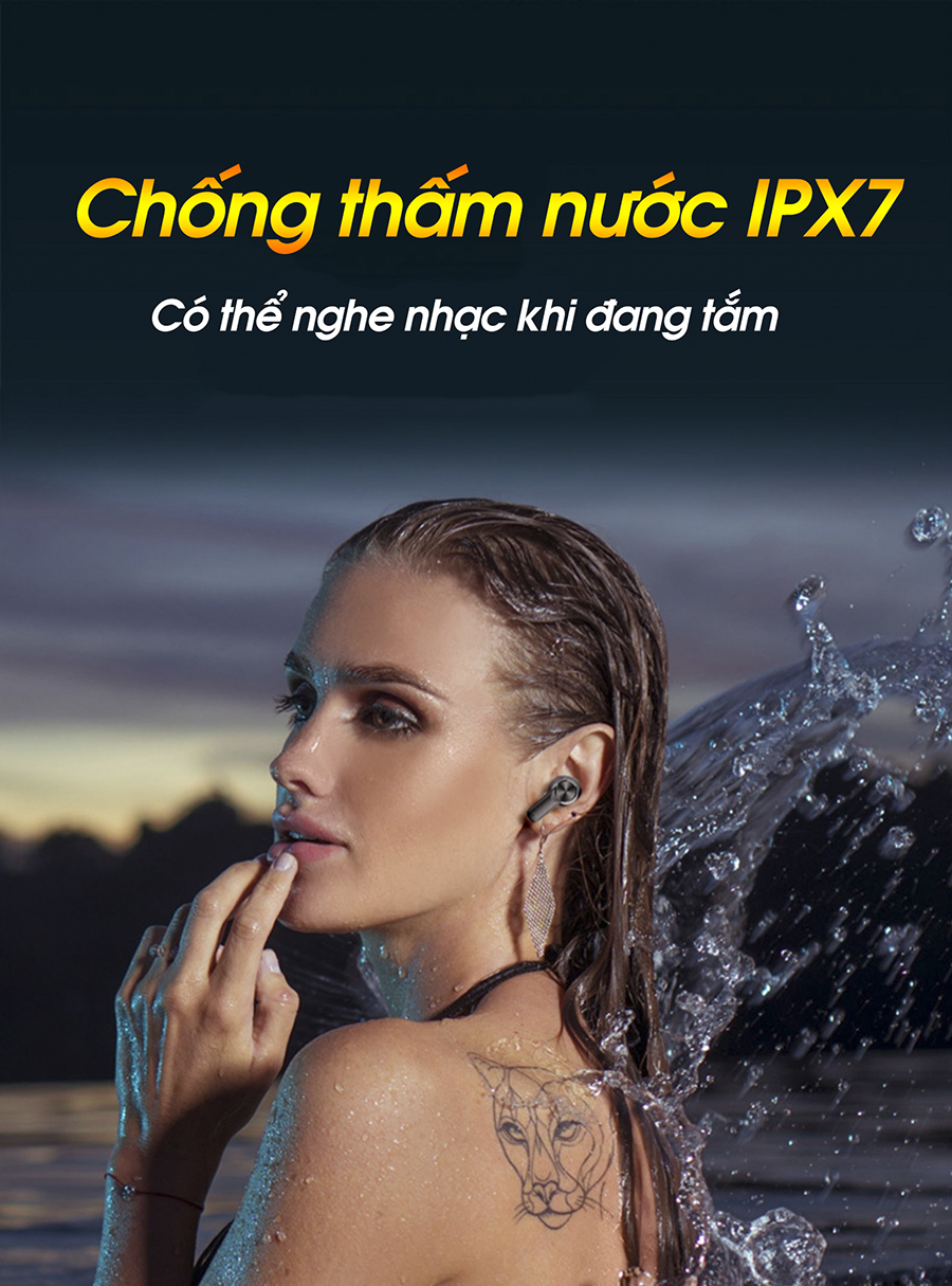 Tai nghe nhét tai bluetooth 5.0, cảm ứng vân tay, chống nước IPX7, âm thanh vượt trội PKCB PF1015A - Hàng chính hãng