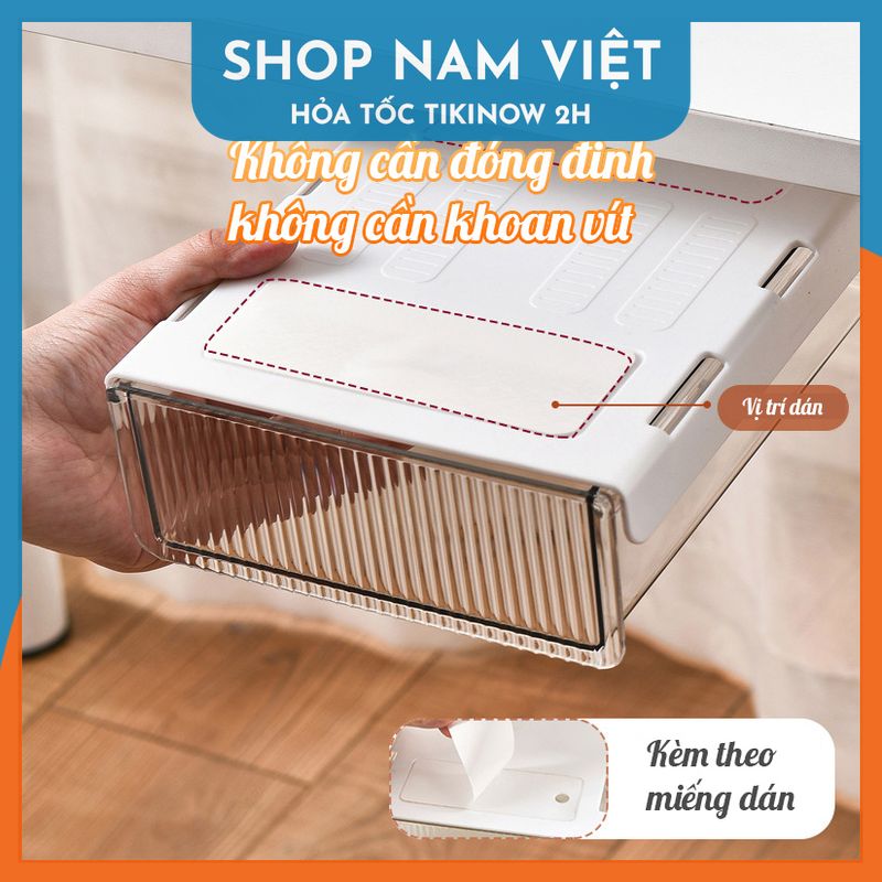 Ngăn Kéo Dưới Bàn Làm Việc Trong Suốt - Hộp Nhựa Để Đồ Dán Dưới Bàn (Kèm Miếng Dán)