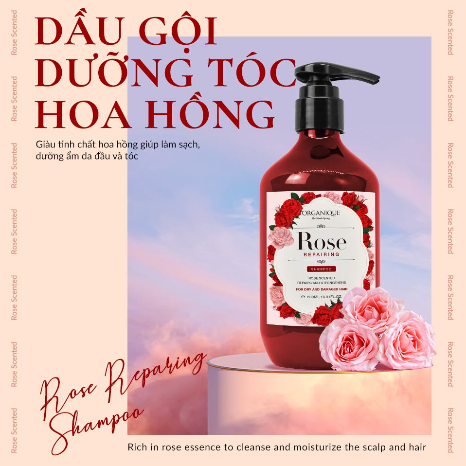Organique - Dầu gội dưỡng tóc hoa hồng - Rose Repairing Shampoo 500ml