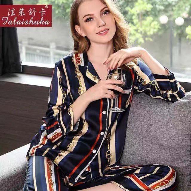 Pijama lụa hàn- Quần dài tay dài có túi