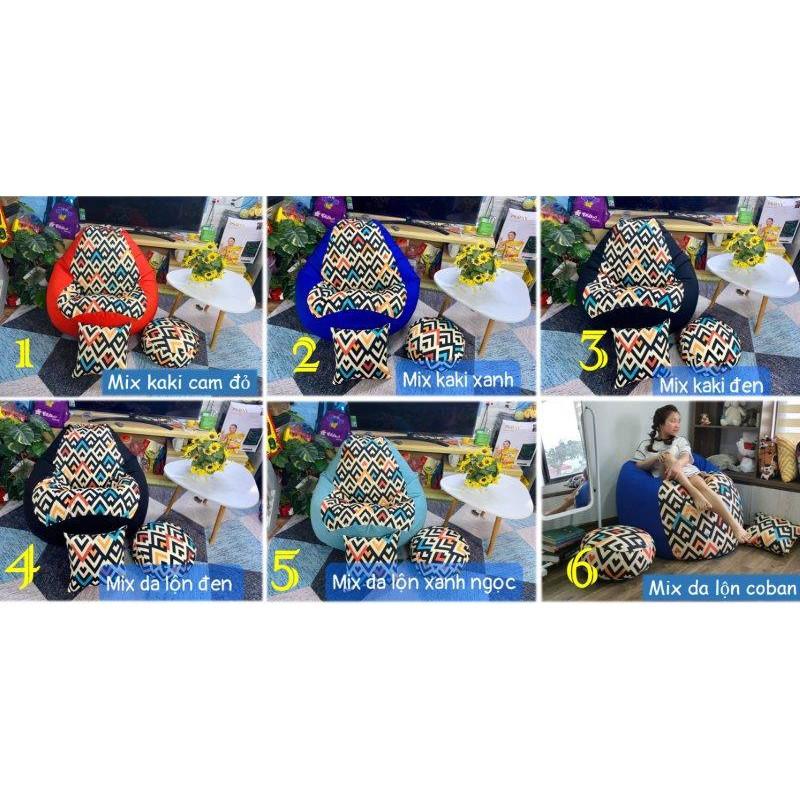 VỎ BỌC ghế lười xốp, Họa tiết kẻ, vải thô hàn mix màu, 4 size