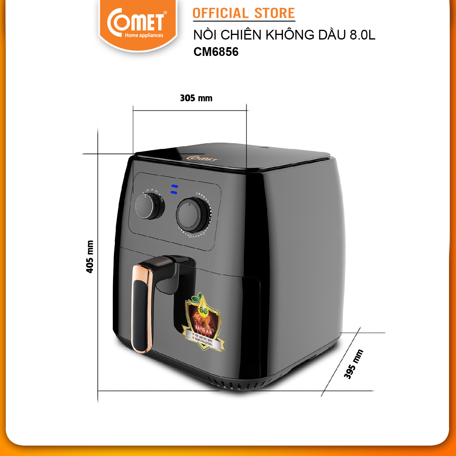 Nồi Chiên Không Dầu Comet CM6856 8 Lít - Hàng Chính Hãng