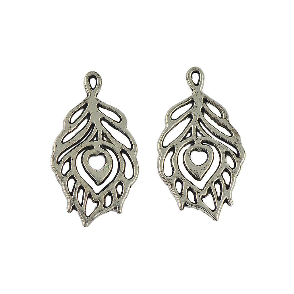 50 Tibetan Silver Filigree Hollow Leaf Heart Charms Pendant Jewelry Gift DIY Making