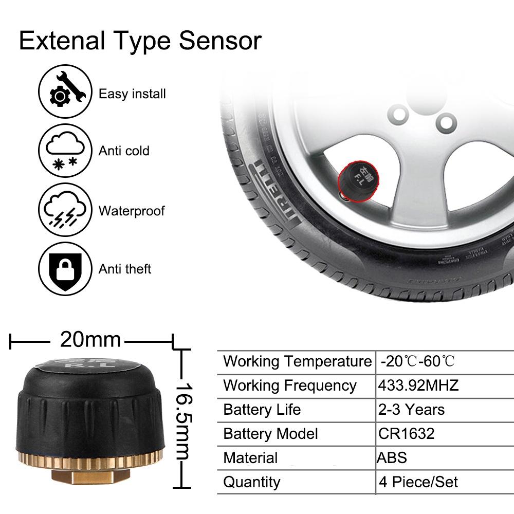 Hệ thống báo động áp suất lốp xe hơi không dây với 4 cảm biến USB Android TPMS