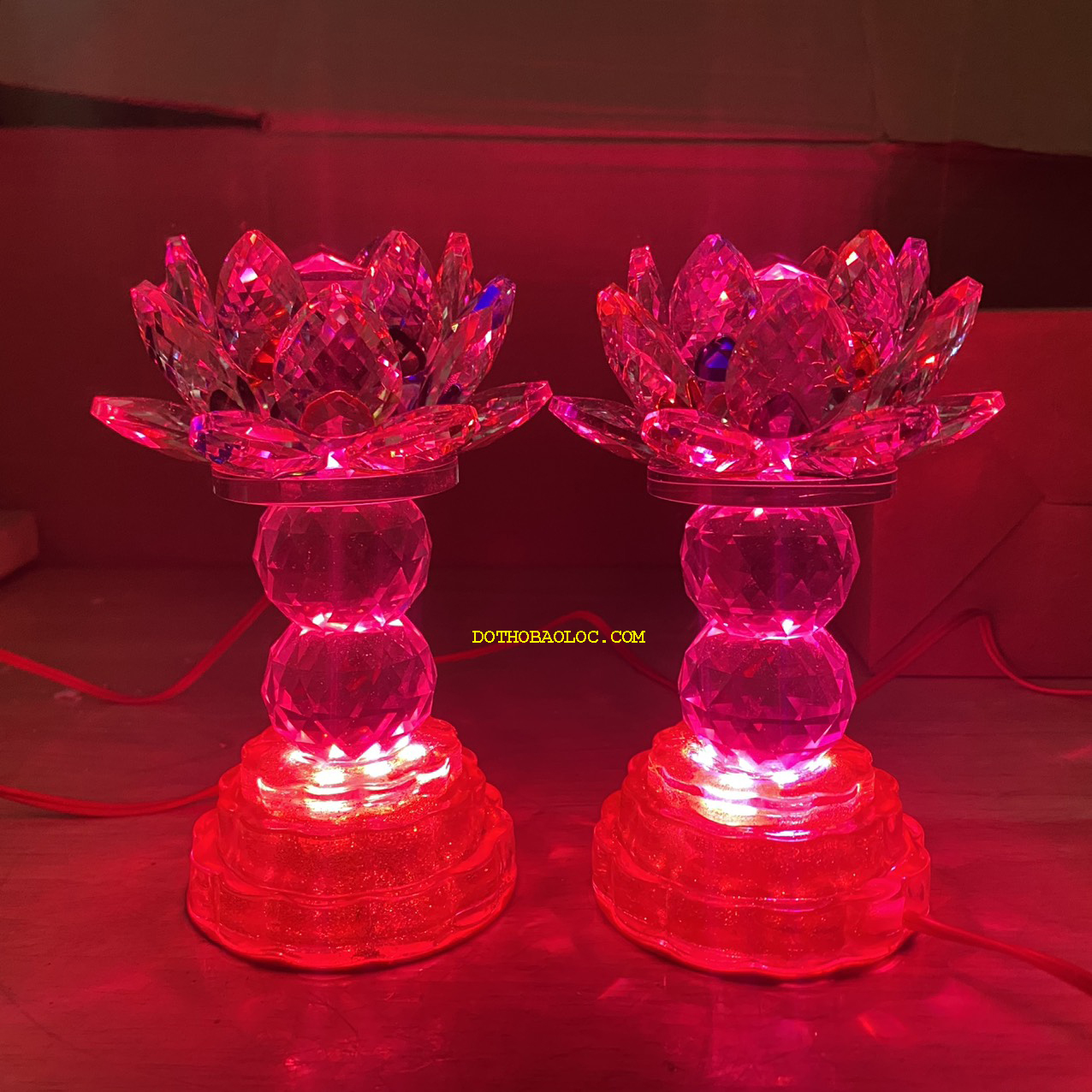 Đèn pha lê hoa sen 2cục bông cao cấp nhập khẩu từ Đài Loan cao 16cm