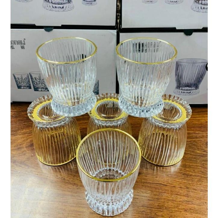 Set 6 Ly thủy tinh uống rượu Tây pha lê viền nhũ vàng cao cấp, cốc uống rượu whisky