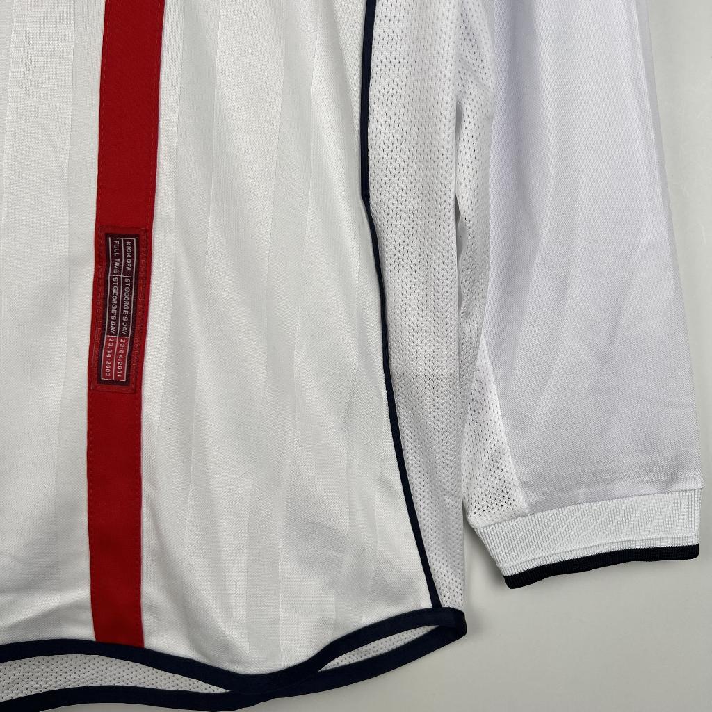 Áo Bóng Đá Retro Tuyển Anh 2002 Dài Tay - Sân Nhà bản cao cấp vải Cotton Polyester