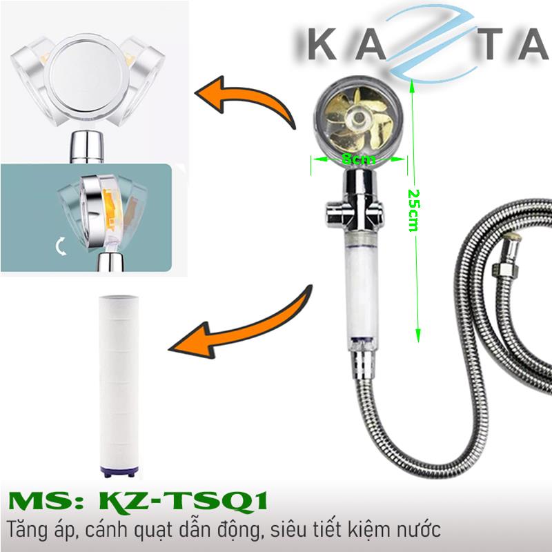 Bộ tay sen tắm KAZTA KZ-TSQ1 có cánh quạt tăng áp-lõi lọc và nút tắt mở (đủ bộ tay sen-dây sen-gát sen)