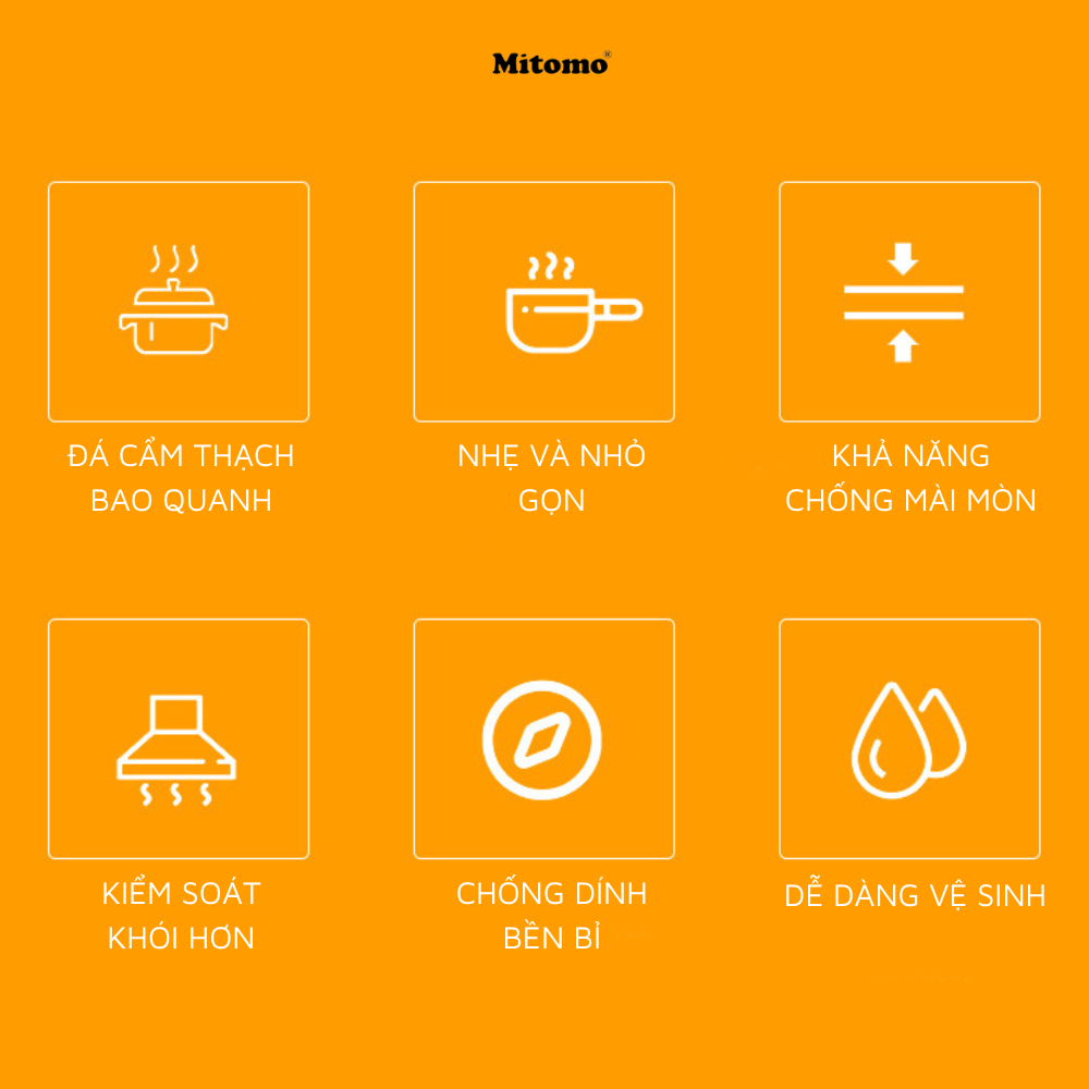 Bộ nồi chảo chống dính vân đá tự nhiên cao cấp 6 món, Mitomo Queen Time, dùng cho mọi loại bếp - Hàng chính hãng