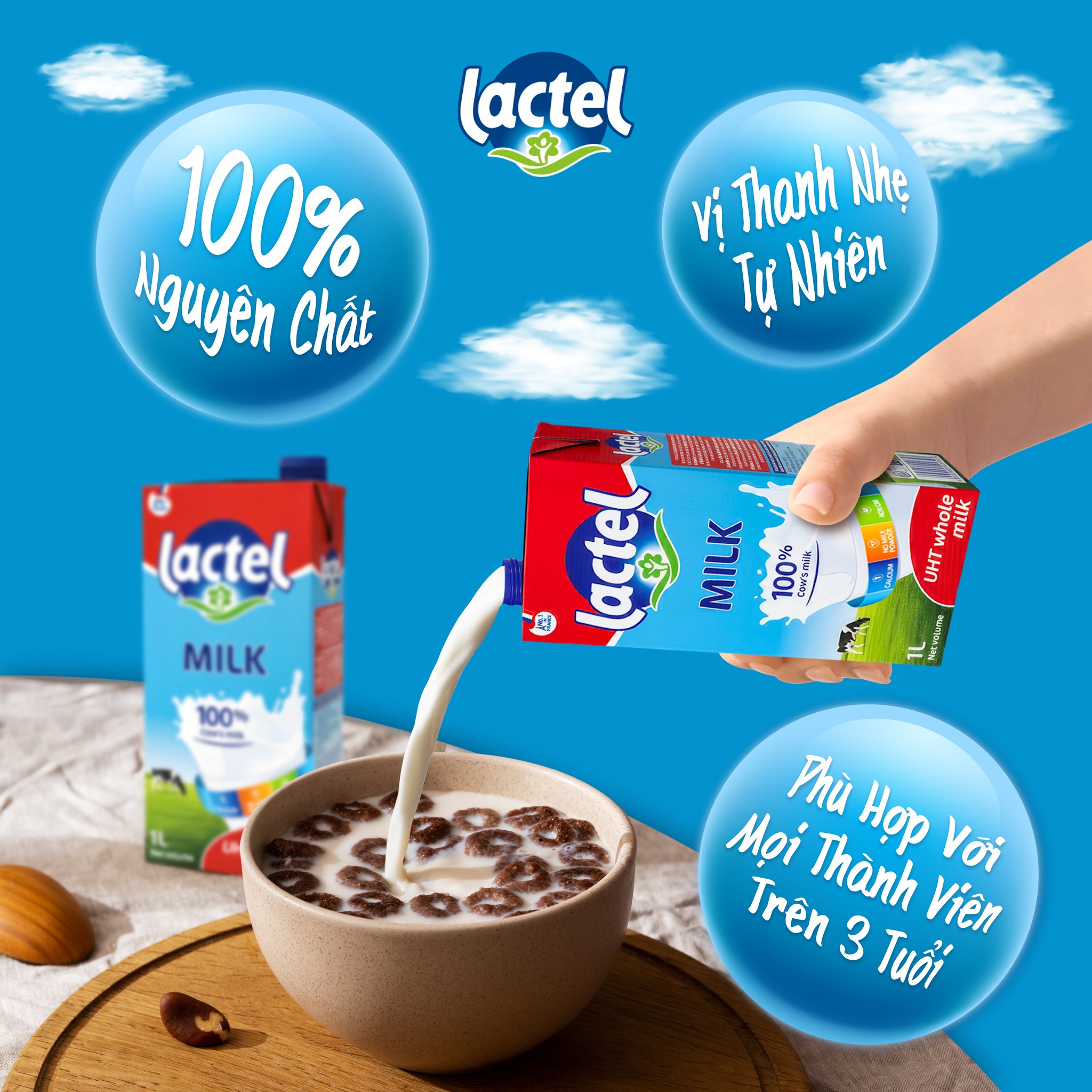 COMBO 3 Hộp Sữa Tiệt Trùng Nguyên Chất Lactel 1L | Lactel UHT Whole Milk 1L