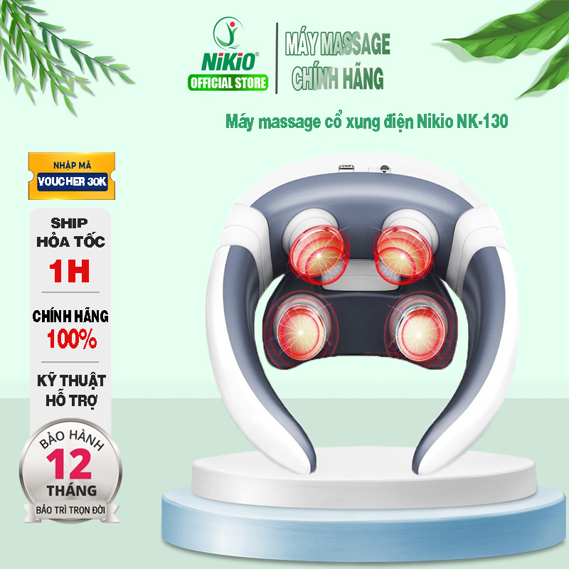 Máy Massage Cổ Nikio NK-130 - Sử Dụng Xung Điện Trị Liệu Kích Thích Cơ, Nhiệt Trị Nóng Sưởi Ấm Cơ, Cải Thiện Đau Mỏi Cổ, Vai, Gáy - Máy Có 4 Điện Cực Mát Xa Chuyên Sâu Tăng Tuần Hoàn Máu, Hỗ Trợ Cải Thiện Đau Mỏi Cổ, Vai, Gáy - Điều Khiển Remote Tiện Lợi