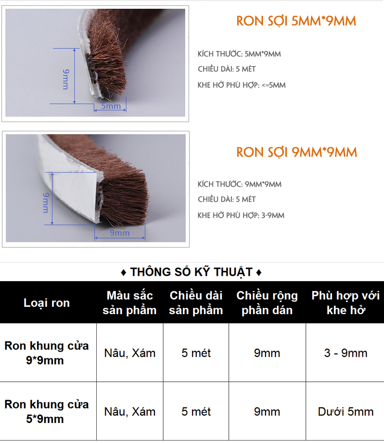 Hình ảnh Ron Sợi Chân Cửa Khung Cửa 5*9mm - 9*9mm - 15*9mm - 23*9mm Ngăn Bụi Côn Trùng Chống Ồn Legaxi