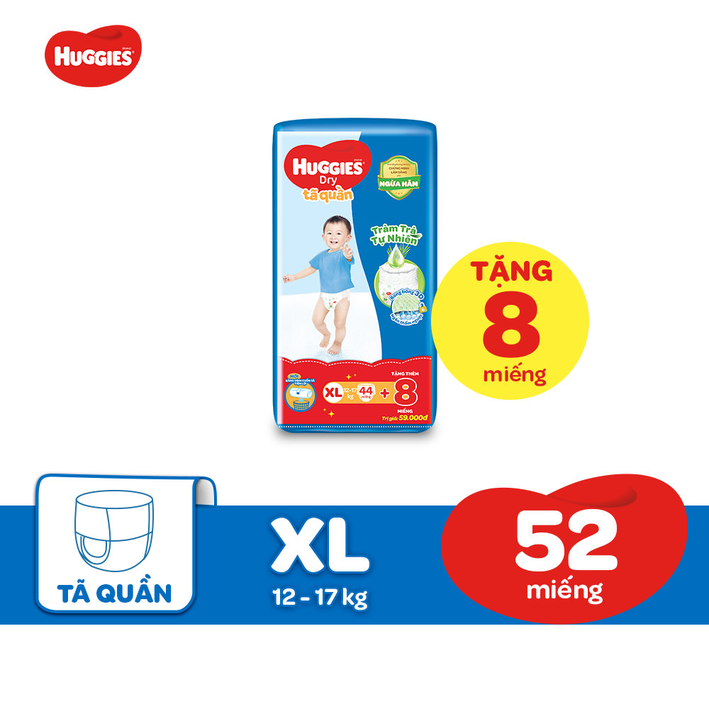 Tã quần HUGGIES DRY PANTS BIG JUMBO Tràm Trà + Tặng 8 miếng