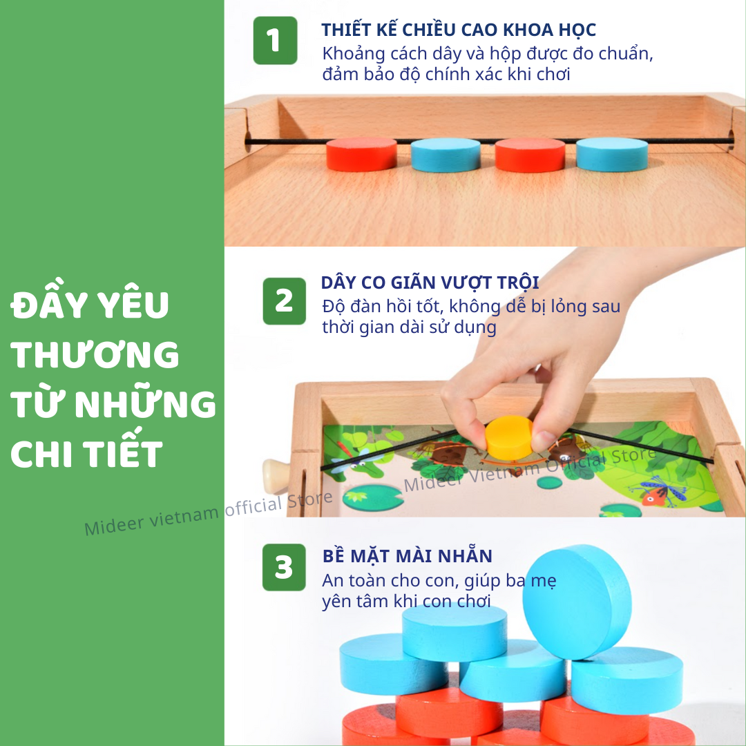 Cờ búng xuyên lỗ đối kháng bằng gỗ cao cấp Mideer 10 in 1 Carrom Board Game , đồ chơi trí tuệ cho bé