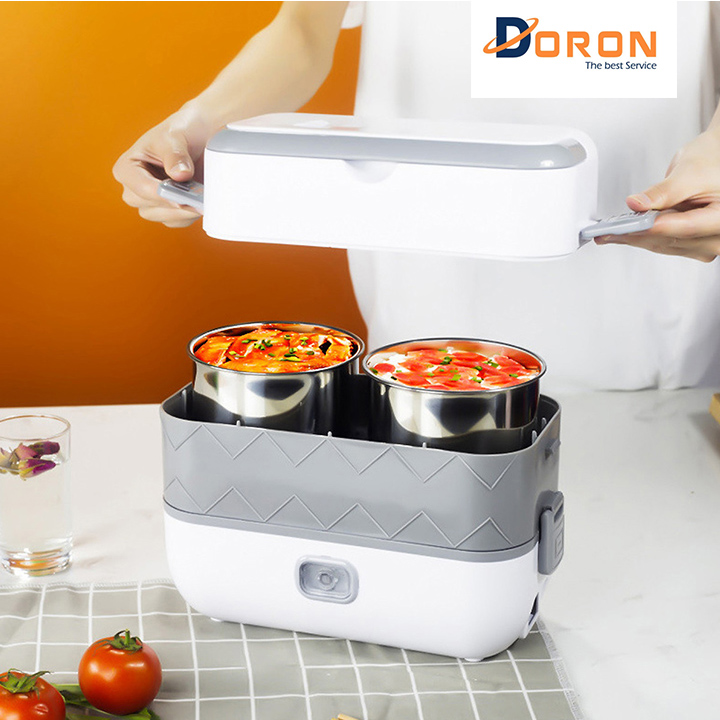 Hộp cơm điện đa năng 2 tầng 4 ngăn inox DORON