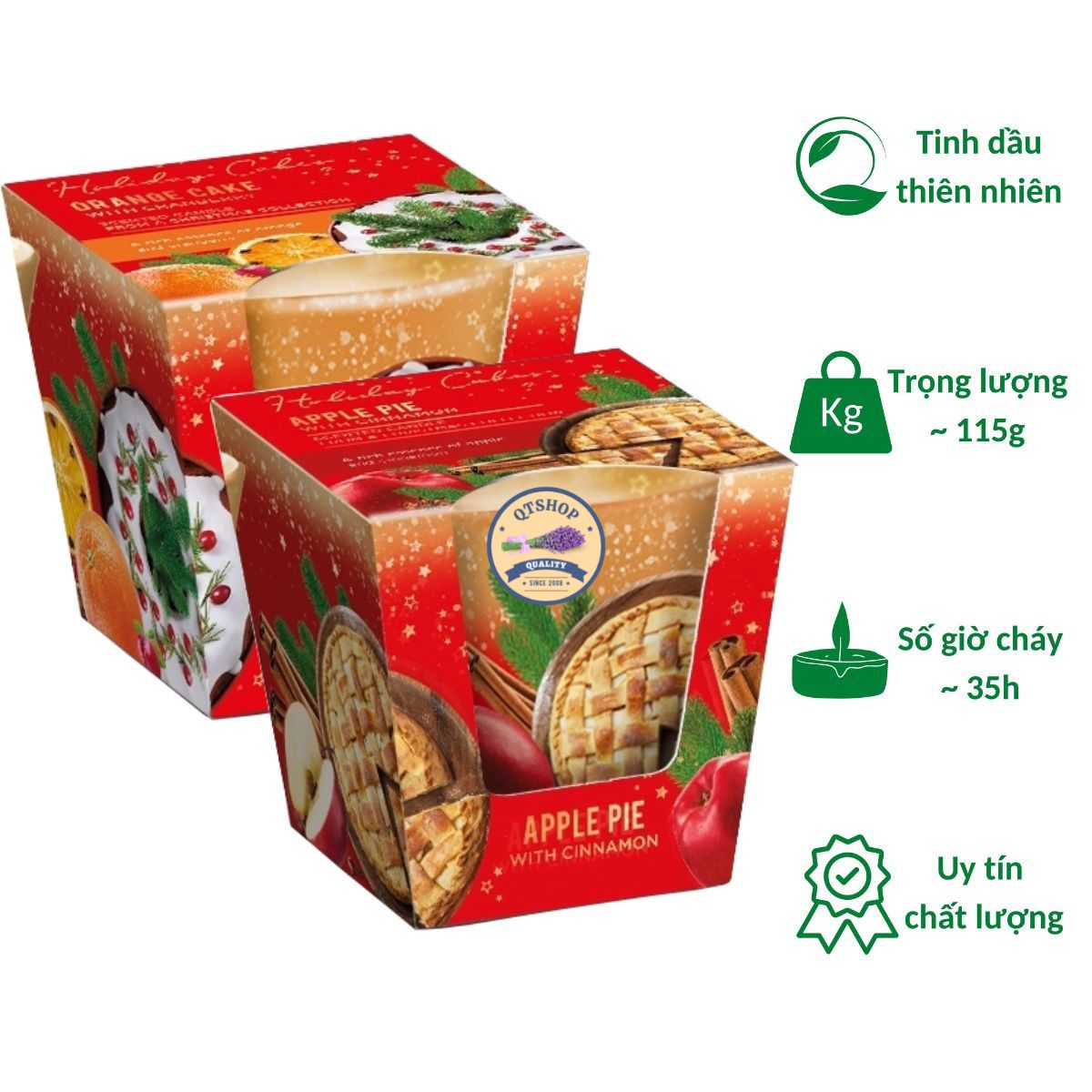 Combo 2 Ly nến thơm tinh dầu Bartek Holiday Cakes 115g QT0042 - bánh cam, táo, trang trí, thơm phòng, thư giãn, hỗ trợ khử mùi (giao mẫu ngẫu nhiên)