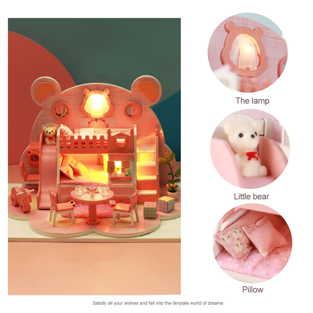 Kit Đồ Chơi Lắp Ráp Nhà Búp Bê Bằng Gỗ Miniatura Với Bộ Quà Tặng Sinh Nhật Nội Thất Đèn LED Giáng Sinh