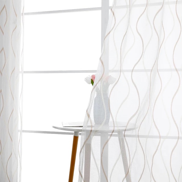 Rèm Vải Voan Họa Tiết Sóng Sọc Nhẹ Nhàng Hiện Đại – Trang Trí Décor Phòng Khách