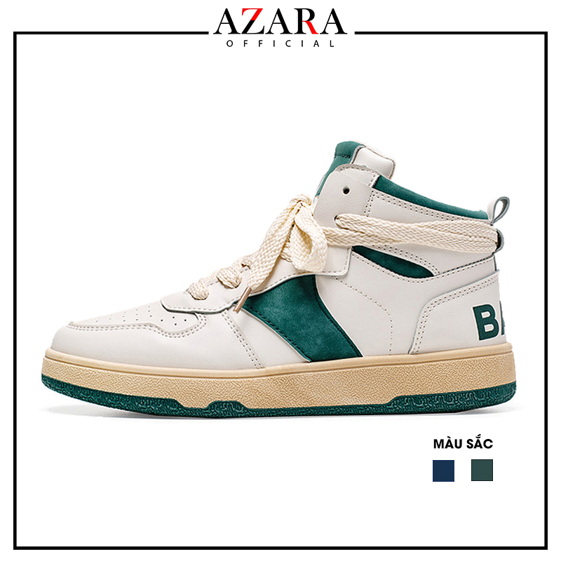 Giày Thể Thao Nam AZARA - Sneaker Màu Xanh Lá - Xanh Lam Cổ Cao, Họa Tiết Đẹp, Mũi Giày Tròn - G5518