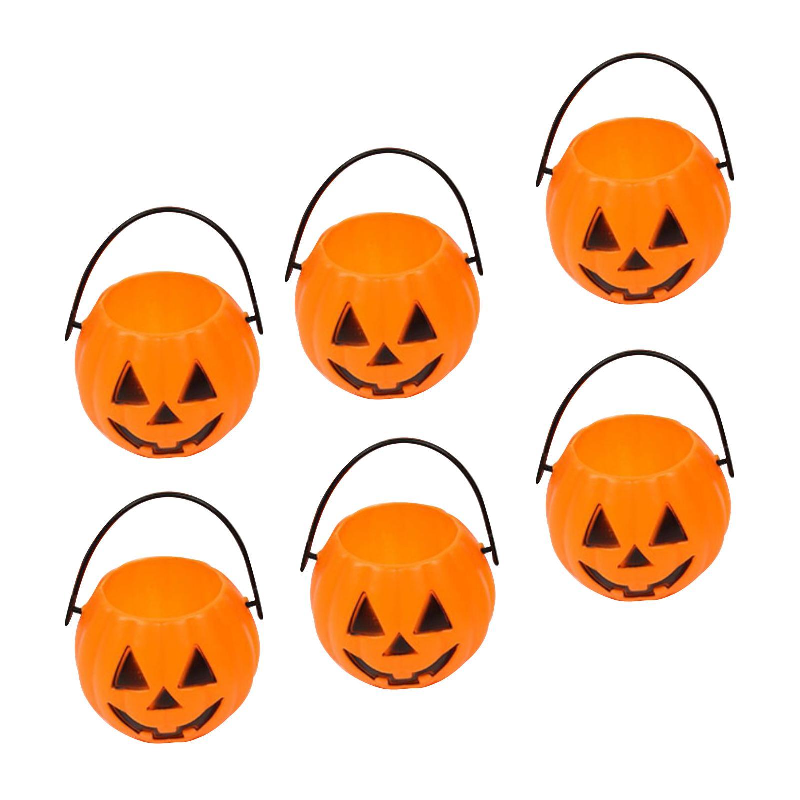 6x Halloween Pumpkin Buckets Candy Pail Holder Decoration for Favors