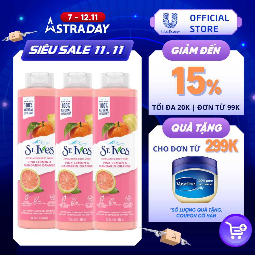 Combo 3 chai sữa tắm St.Ives Cam chanh 650ml