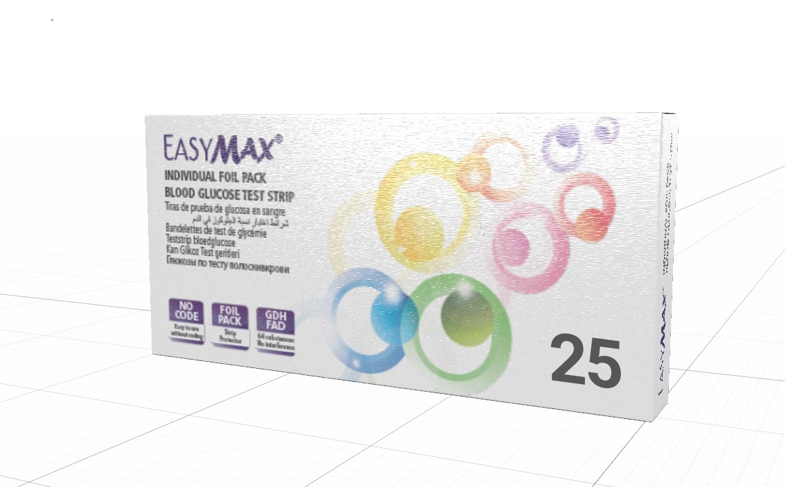 Que thử đường huyết EasyMax Hộp 25 que có bao que (dạng foil)