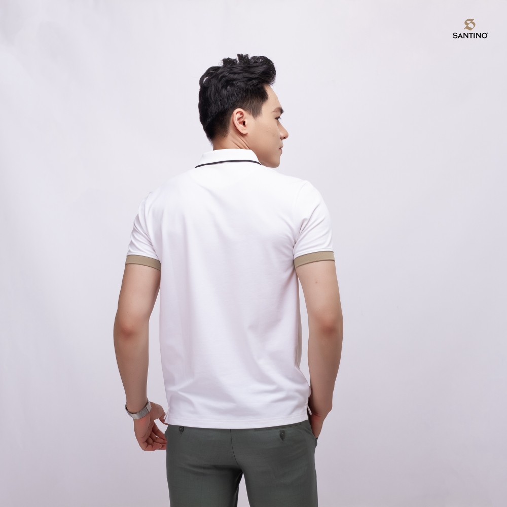 Áo Polo nam SANTINO, in phối ngực, vải Cotton Cá Sấu, kháng khuẩn chống nhăn - E014