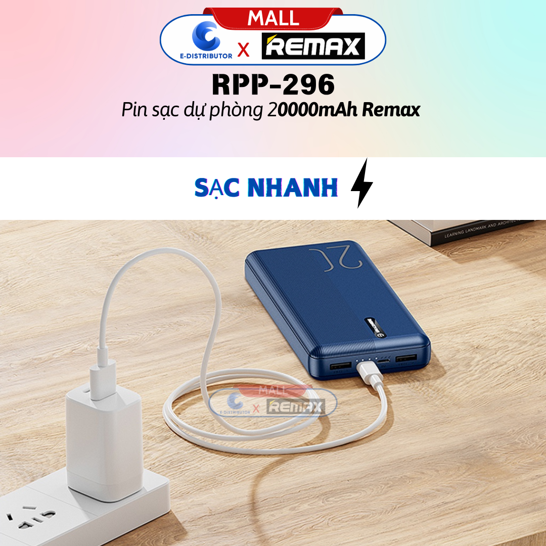 Sạc dự phòng Remax 20000mAh RPP-296 - Hàng Chính Hãng - Bảo Hành 12 Tháng