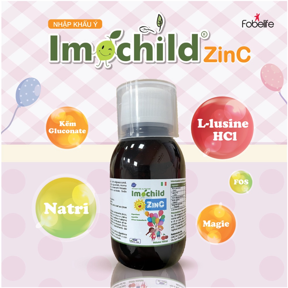 Siro Bổ Sung Kẽm Giúp Trẻ Hấp Thụ Tốt Tăng Sức Đề Kháng Imochild Zinc Nhập Khẩu Ý  ( Chai 100ml )