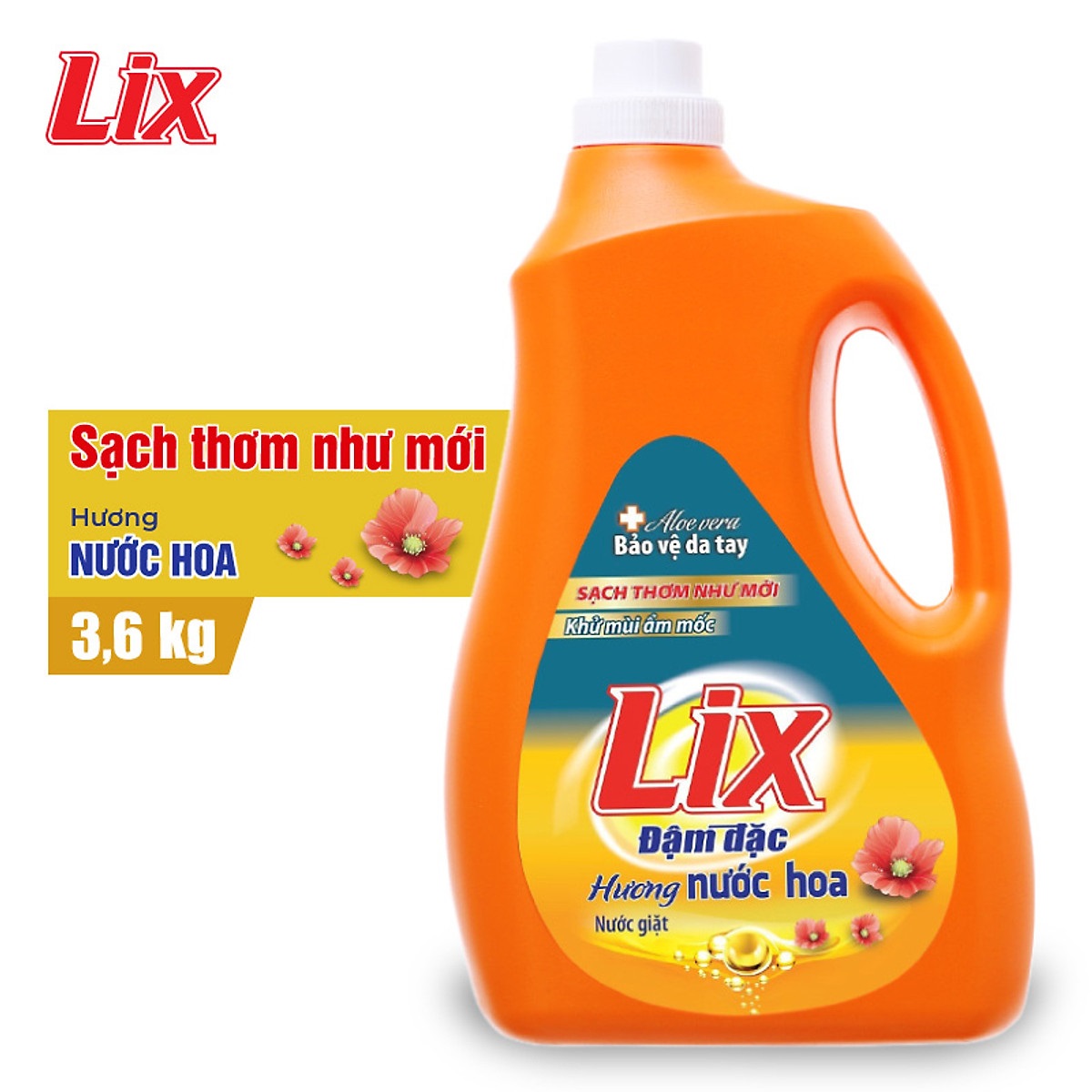 Nước giặt Lix Đậm Đặc Hương Nước Hoa Chai 3.6Kg - Tẩy Sạch Cực Mạnh Vết Bẩn - NGH10