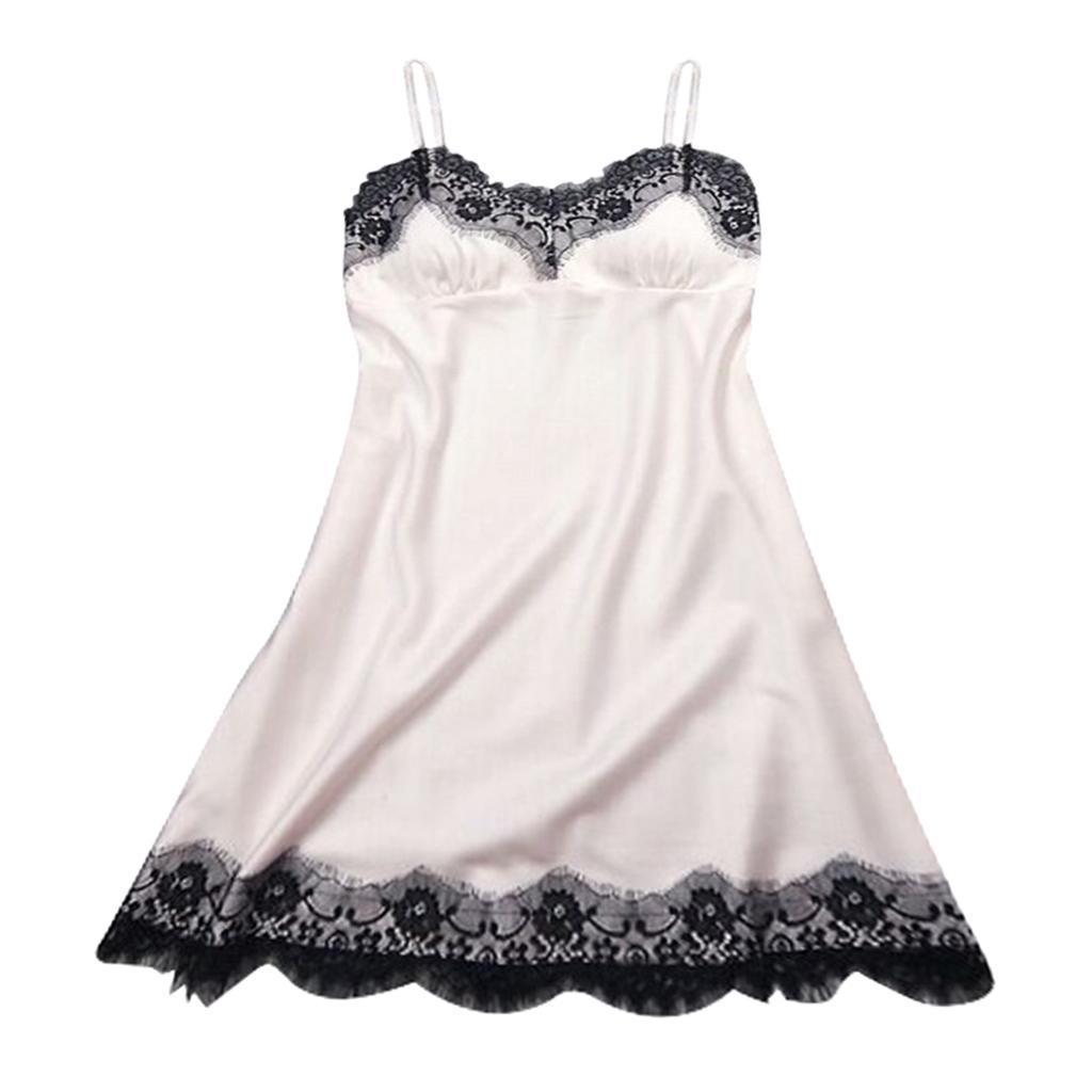 Womens Lace Floral Satin Nightdress Lingerie Sleepwear Night Gown S
