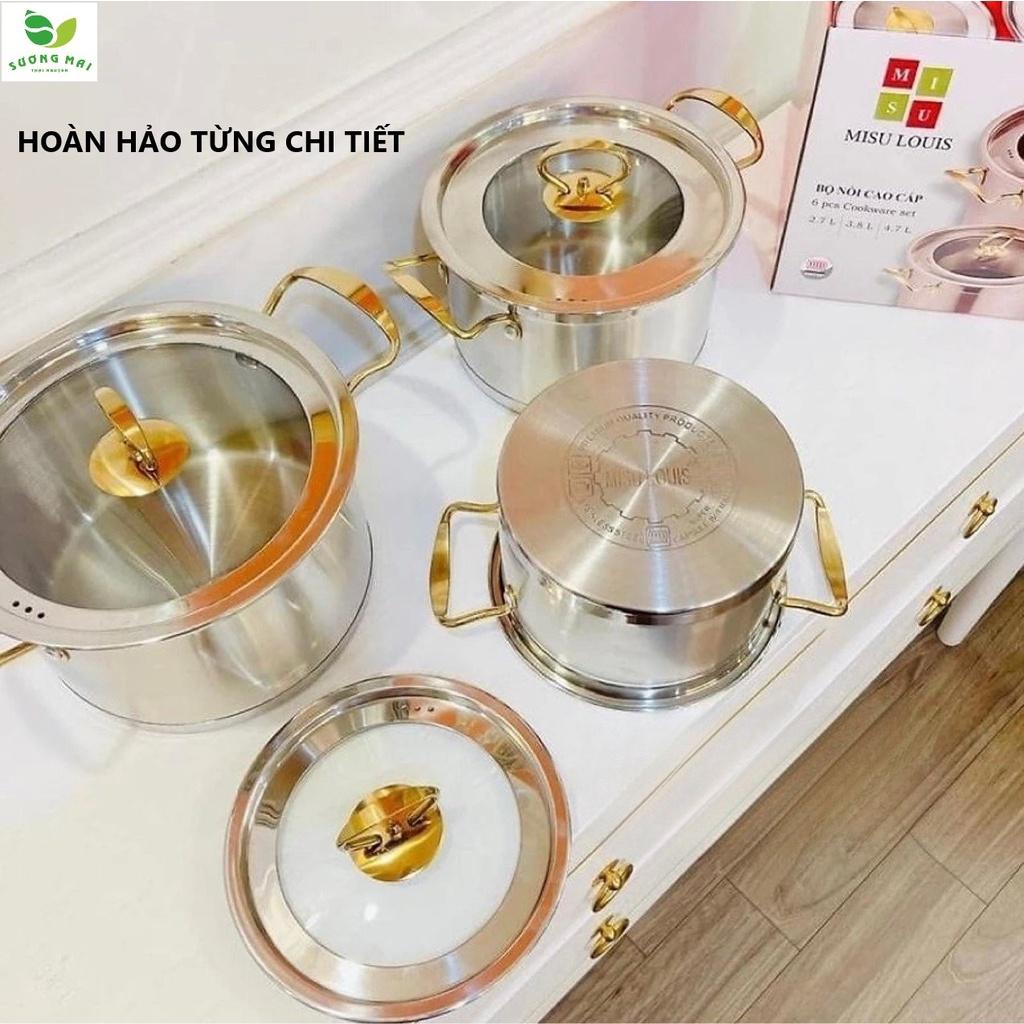 Bộ 3 Nồi Châu Âu Inox 5 Đáy Nắp Kính MiSu Luis