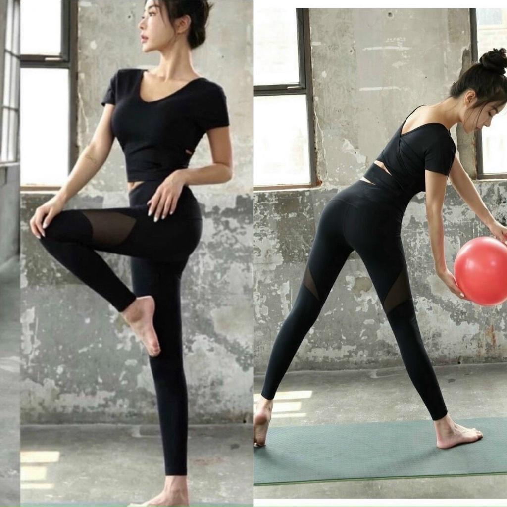 Quần áo tập yoga nữ, bộ đồ tập yoga gym nữ áo croptop chéo lưng siêu xinh