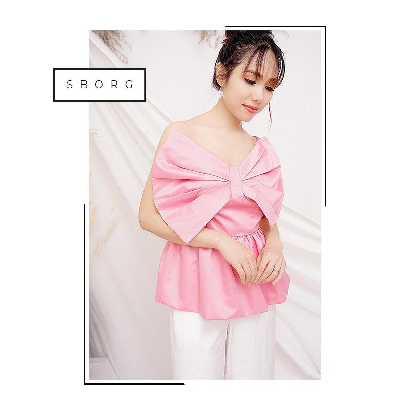 Áo thời trang nữ SBORG áo lụa taffeta cao cấp kiểu nơ ngực vai trần quyến rũ freesize dưới 55kg quà tặng vợ, có thể phối quần hoặc chân váy thời trang khi đi chơi