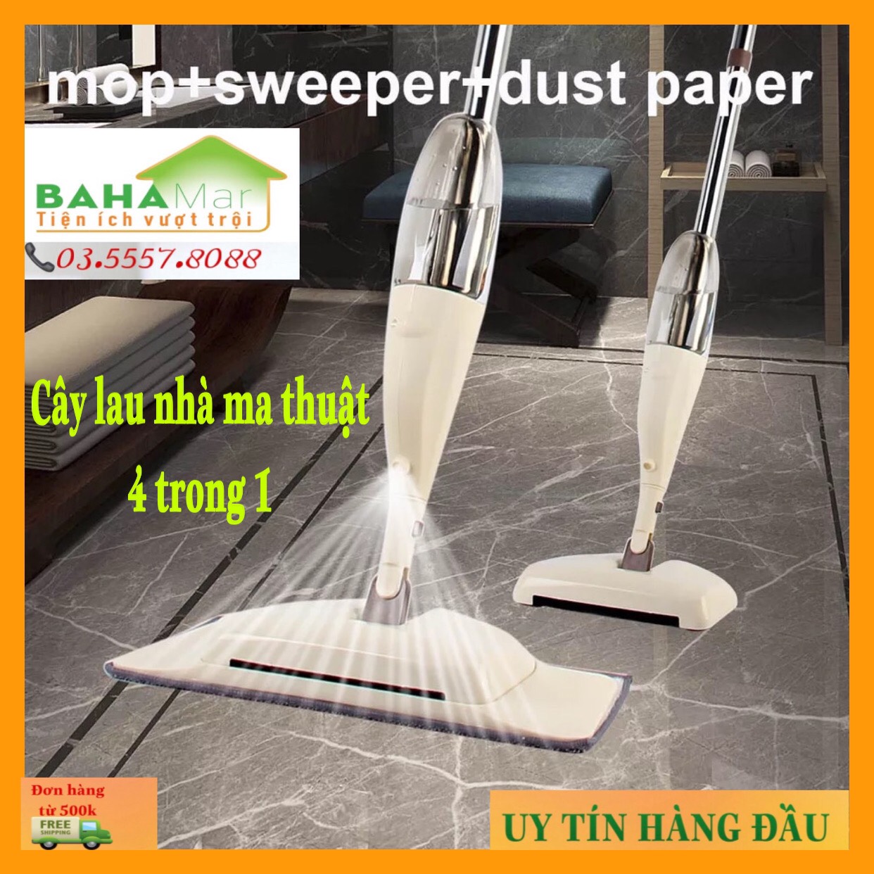CÂY LAU NHÀ MA THUẬT 4 TRONG 1 "BAHAMAR" chỉ cần 1 cây lau đủ chức năng quét, hót, xịt nước làm ẩm và lau sạch sàn nhà