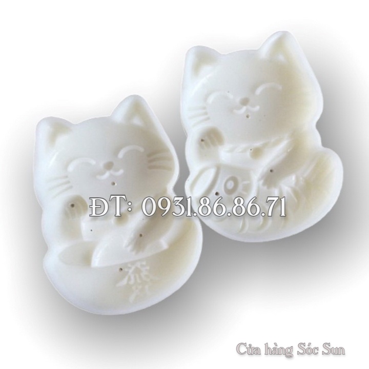 Khuôn trung thu lò xo 2 mặt mèo ngoắc tài lộc loại 50 gram – Mã số 1901