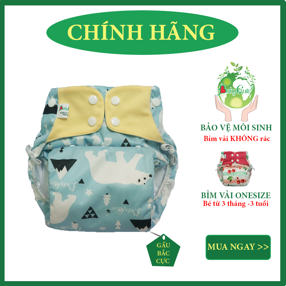 Tã vải BabyCute ban Đêm Siêu chống tràn - Mua 2 bộ tã size L (14-24kg) - Tặng 2 Khẩu trang vải 3D - Giao mẫu ngẫu nhiên