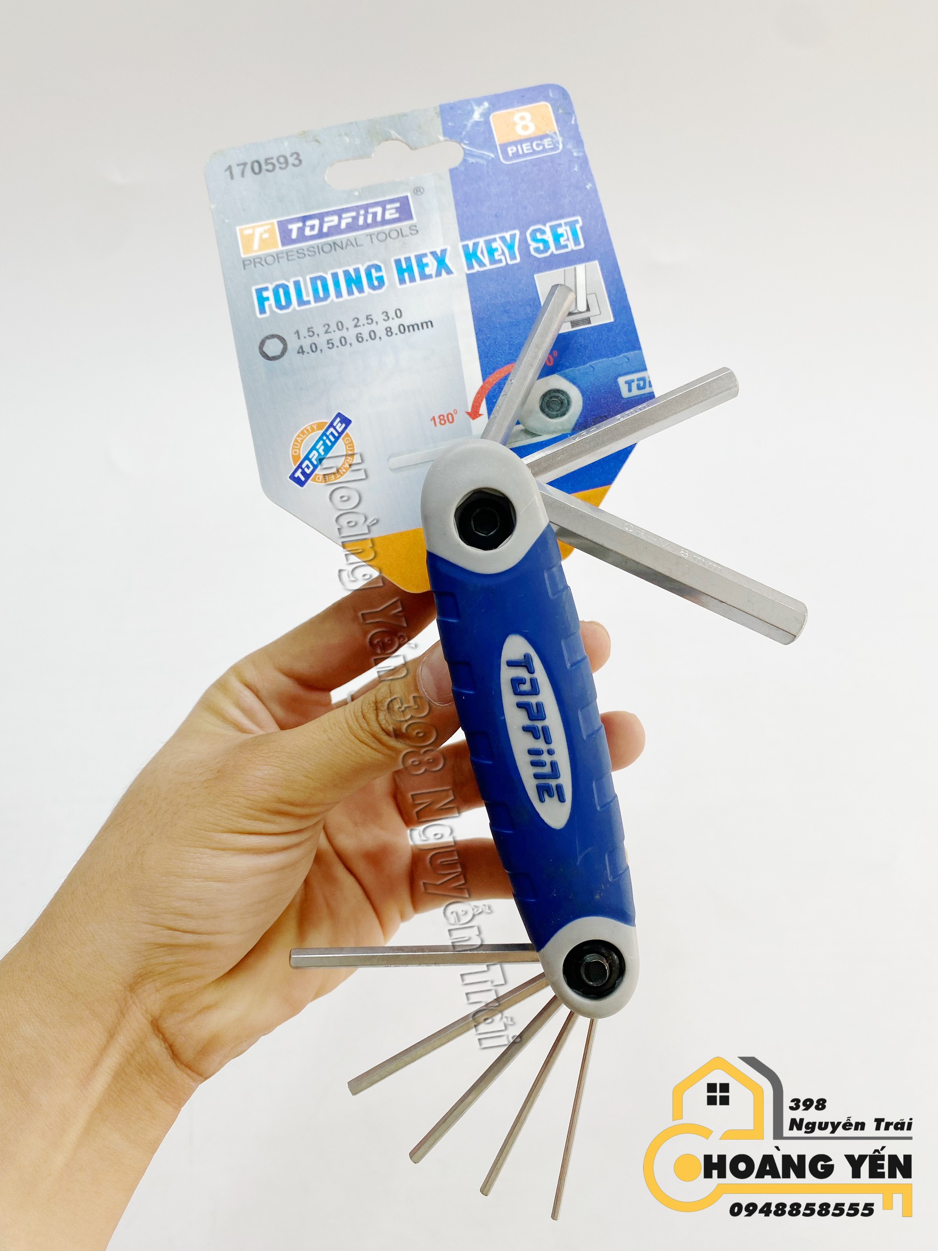 Bộ lục giác gập Thép CRV siêu cứng 8 chi tiết TOPFINE 170593, 170098 Bộ lục giác tránh rơi vãi