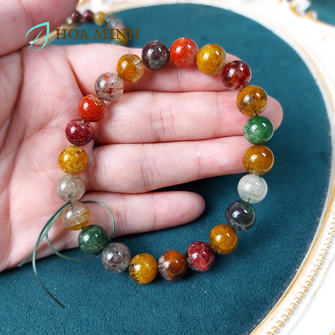 Vòng tay đá Thạch Anh Ưu Linh đa sắc size hạt 9 li VIP phong thủy may mắn không kén mệnh